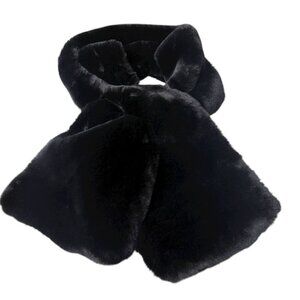 ISAAC MIZRAHI Live Black Faux Fur Scarf Plaid Satin Lining Evening Luxury NWOT
